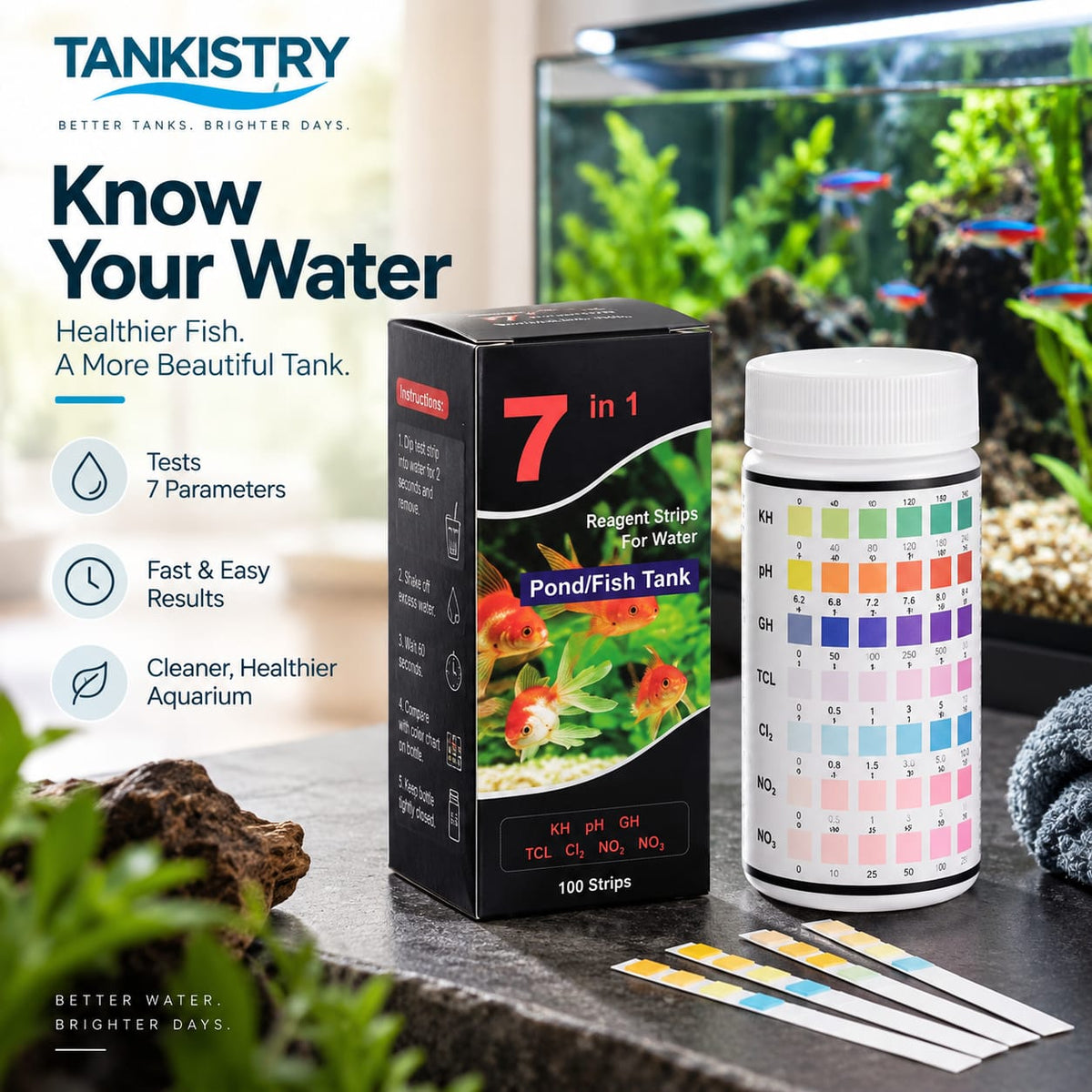 7-in-1 Aquarium Test Strips - 100 Strips