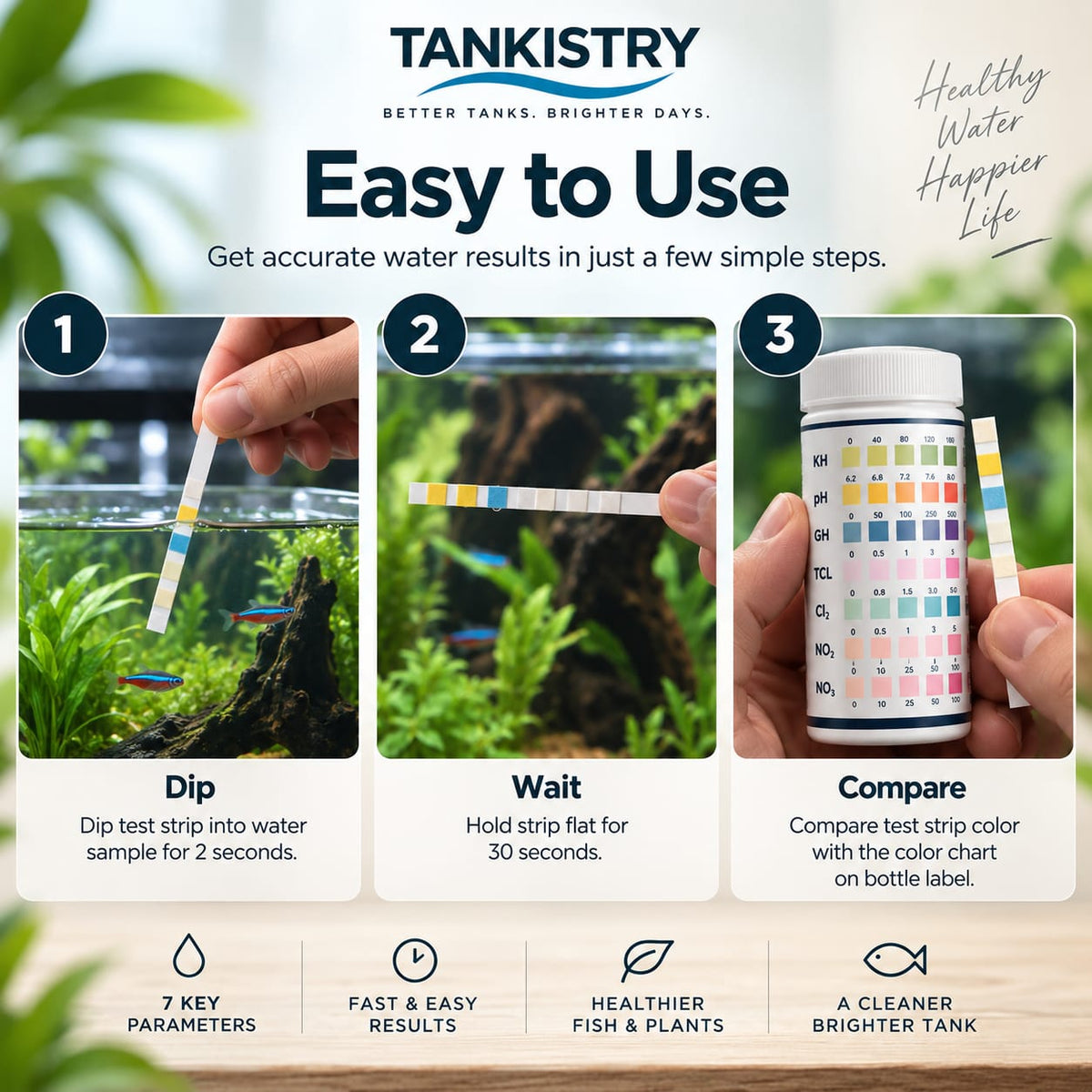 7-in-1 Aquarium Test Strips - 100 Strips